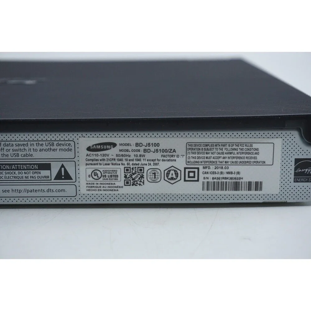 Samsung BD-J5100 Blu-ray DVD Player HDMI No Remote Tested Working